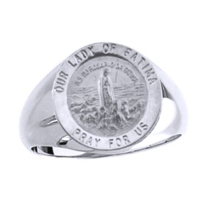 Our Lady of Fatima Sterling Silver Ring, 15 mm round top - Click Image to Close
