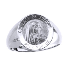 Lady of Sorrows Sterling Silver Ring, 15 mm round top - Click Image to Close