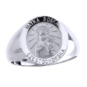 Matka Boska Sterling Silver Ring, 18 mm round top - Click Image to Close