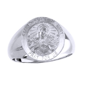 Sacred Heart of Mary Sterling Silver Ring, 15 mm round top - Click Image to Close