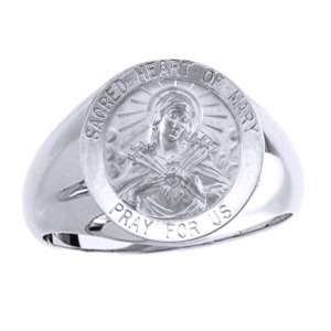 Sacred Heart of Mary Sterling Silver Ring, 18 mm round top - Click Image to Close