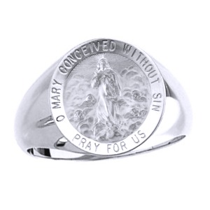 Immaculate Conception Sterling Silver Ring, 18 mm round top - Click Image to Close