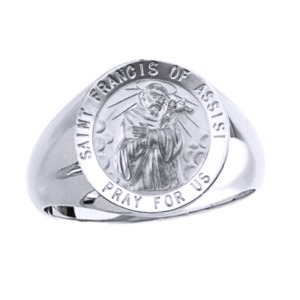 St. Francis of Assisi Sterling Silver Ring, 15 mm round top - Click Image to Close