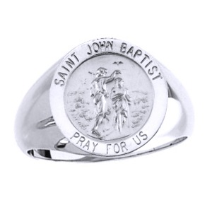 St. John the Baptist Sterling Silver Ring, 18 mm round top - Click Image to Close