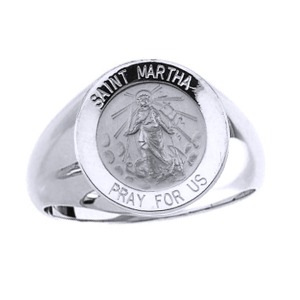 St. Martha Sterling Silver Ring, 15mm round top - Click Image to Close
