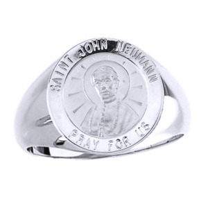 St. John Neumann Sterling Silver Ring, 18 mm round top - Click Image to Close