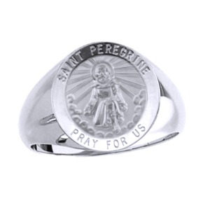 St. Peregrine Sterling Silver Ring, 15mm round top - Click Image to Close