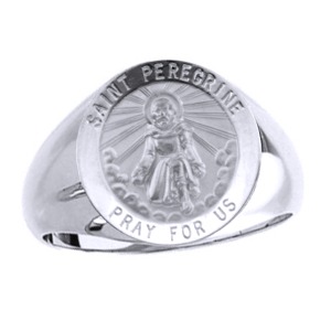 St. Peregrine Sterling Silver Ring, 18 mm round top - Click Image to Close