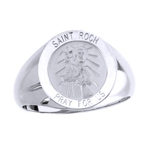St. Roch Sterling Silver Ring, 15mm round top - Click Image to Close