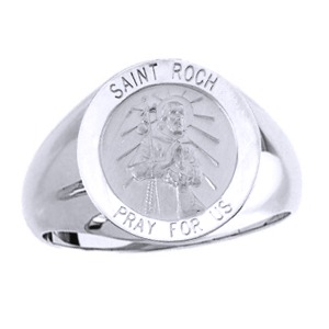 St. Roch Sterling Silver Ring, 18 mm round top - Click Image to Close