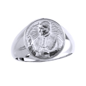 Pope John Paul II Sterling Silver Ring, 13 mm round top - Click Image to Close