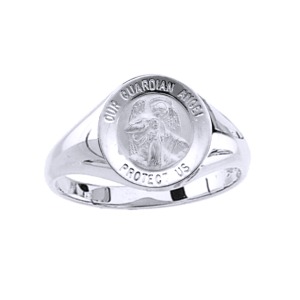 Our Guardian Angel Sterling Silver Ring, 12 mm round top - Click Image to Close