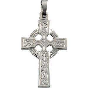 14K White Gold 24x16 mm Fancy Celtic-Inspired Cross Pendant - Click Image to Close