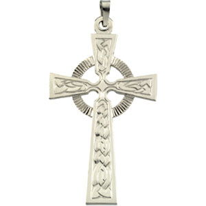 14K White Gold 40x25 mm Fancy Celtic-Inspired Cross Pendant - Click Image to Close