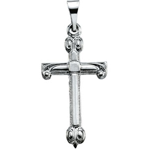 14K White Gold 20x12 mm Budded Cross Pendant - Click Image to Close