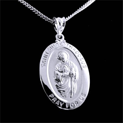 St. Jude Medal, Sterling, 25x17mm with 24” Chain - Click Image to Close