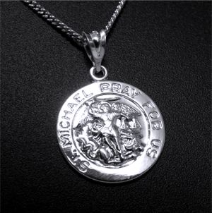 St. Micheal Medal, Sterling, 18mm with 18” Chain - Click Image to Close