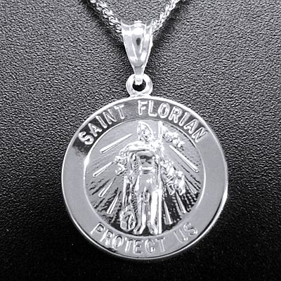 St. Florian Protect Us Silver Medal and 18" Chain. - Click Image to Close