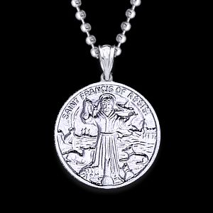 Saint Francis of Assisi Silver Medal and 18" Chain. - Click Image to Close