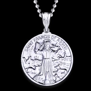 Saint Francis of Assisi Silver Medal and 24" Chain. - Click Image to Close