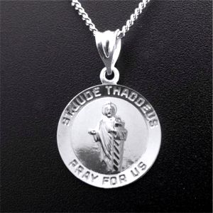 St. Jude Medal, Sterling, with 18” Chain - Click Image to Close