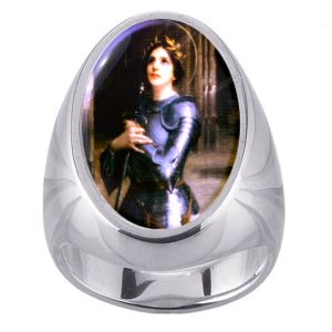 St Joan of Arc Charm Gem Sterling Ring - Click Image to Close