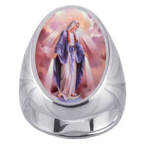 Our Lady of Grace Charm Gem Sterling Ring - Click Image to Close
