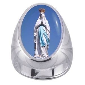 Our Lady of Lourdes Charm Gem Sterling Ring - Click Image to Close