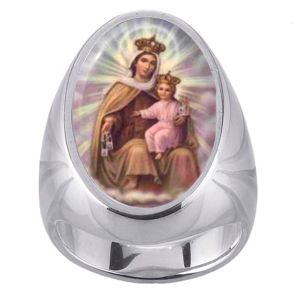 Our Lady of Mount Carmel Charm Gem Sterling Ring - Click Image to Close