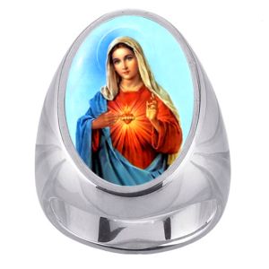 Sacred Heart of Mary Charm Gem Sterling Ring - Click Image to Close