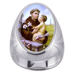 St Anthony Charm Gem Sterling Ring - Click Image to Close