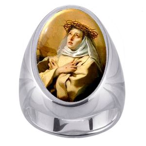 St Catherine of Siena Charm Gem Sterling Ring - Click Image to Close