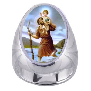 St Christopher Charm Gem Sterling Ring - Click Image to Close
