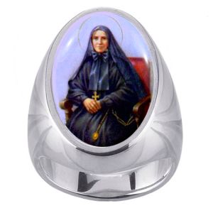 St Frances Cabrini Charm Gem Sterling Ring - Click Image to Close