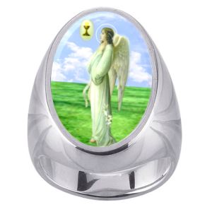 St Gabriel Charm Gem Sterling Ring - Click Image to Close