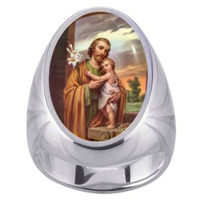 St Joseph Charm Gem Sterling Ring - Click Image to Close