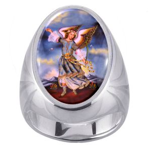St Raphael, the Archangel, Charm Gem Sterling Ring - Click Image to Close