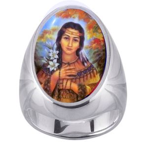 St. Kateri Tekwitha Charm Gem Sterling Ring - Click Image to Close