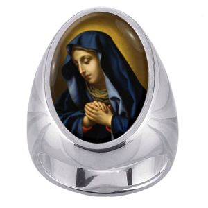 Mater Dolorosa (Blue Madonna) Charm Gem Sterling Ring - Click Image to Close