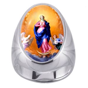 Immaculate Conception Charm Gem Sterling Ring - Click Image to Close