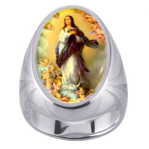 La Inmaculada Concepción de María Charm Gem Sterling Ring - Click Image to Close