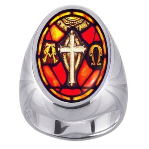 Alpha Omega with Cross Charm Gem Sterling Ring - Click Image to Close