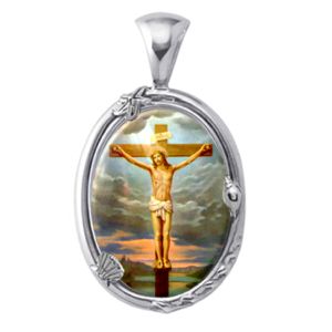 Jesus on the Cross Charm Gem Pendant - Click Image to Close
