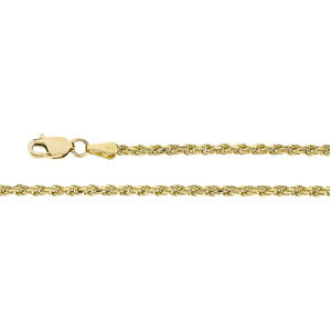 D-Cut Rope Chain 2.25mm x 7 inch, 14KY, Lobster Claw - Click Image to Close