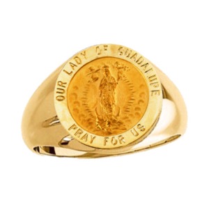 Our Lady of Guadalupe Ring. 14k gold, 15 mm round top - Click Image to Close