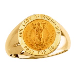 Our Lady of Guadalupe Ring. 14k gold, 18 mm round top - Click Image to Close
