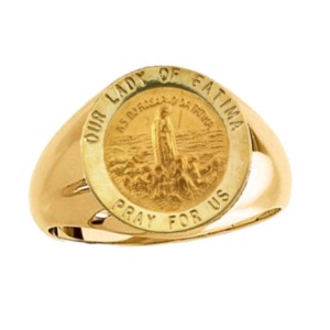 Our Lady of Fatima Ring. 14k gold, 15 mm round top - Click Image to Close