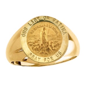 Our Lady of Fatima Ring. 14k gold, 18 mm round top - Click Image to Close