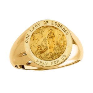 Our Lady of Lourdes Ring. 14k gold, 18 mm round top - Click Image to Close