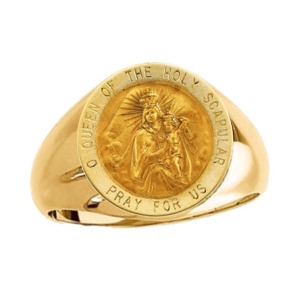 Holy Scapular Ring. 14k gold, 15 mm round top - Click Image to Close